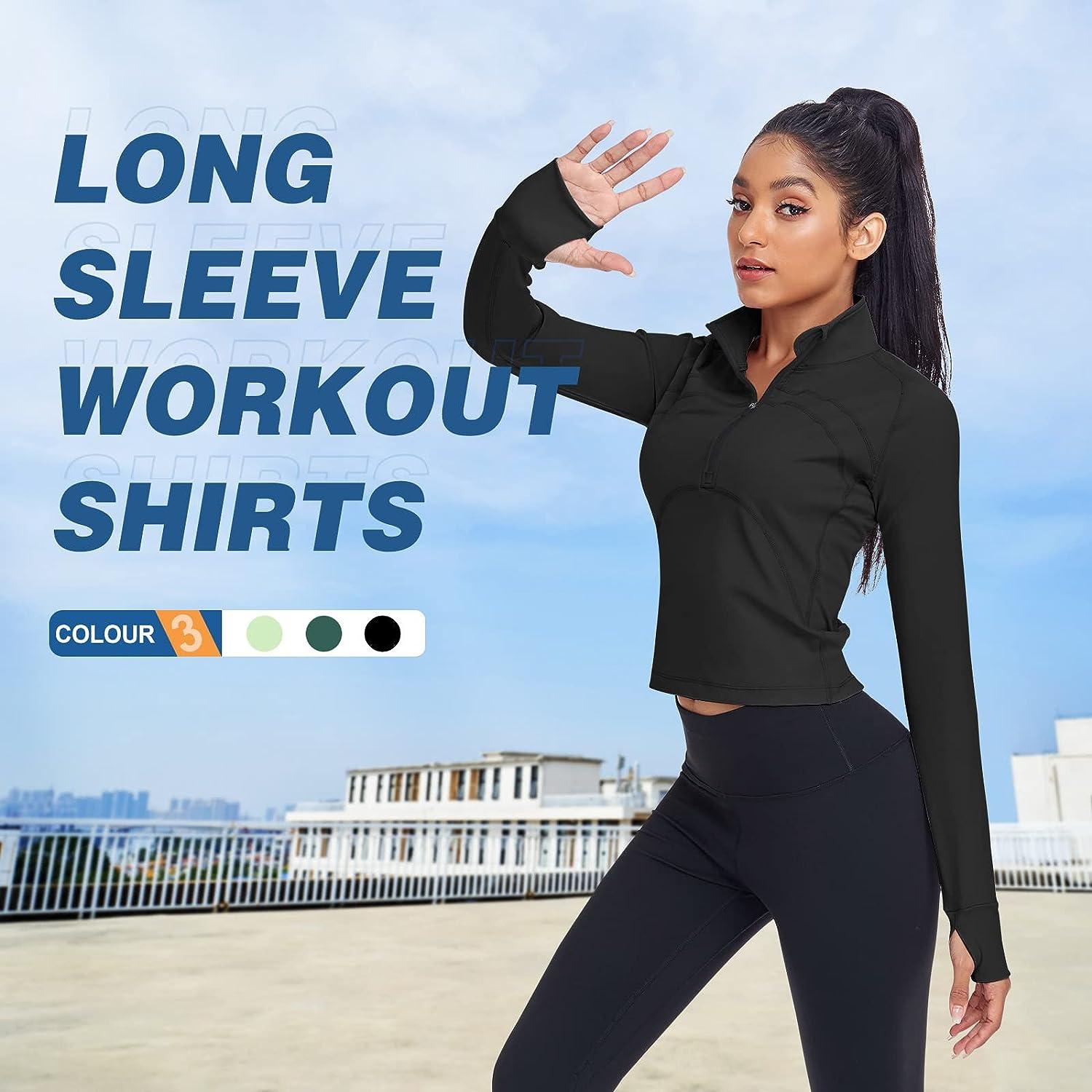 Women's Long Sleeve Workout Shirts in Black
