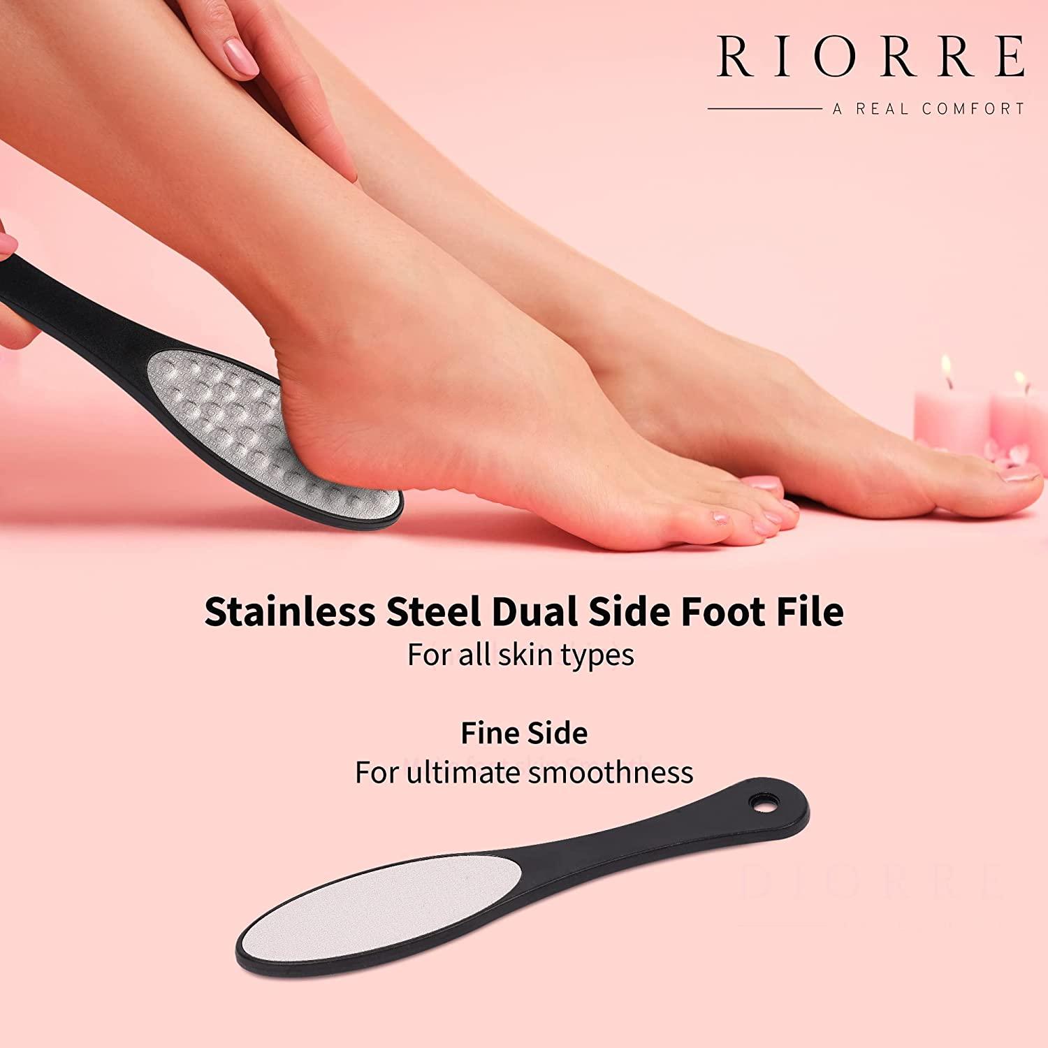 Riorre Professional Foot Scrubber for Hard Skin - Premium 3 in 1 Pedicure Foot File, Foot Scraper & Callus Remover for Feet Leaving Soft & Smooth Hee
