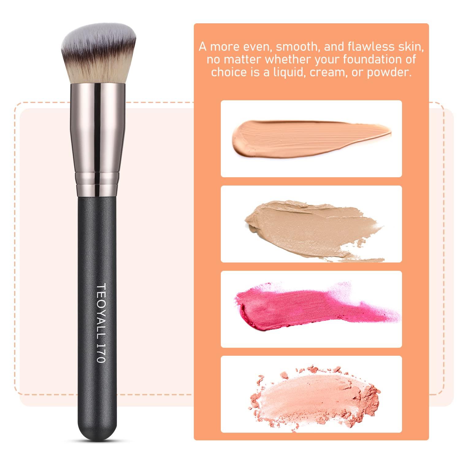 TEOYALL Foundation Contour Conceal Brush Set, 3PCS Angled Synthetic Kabuki  Brush for Blending Setting Buffing with Liquid, Cream and Powder Cosmetic