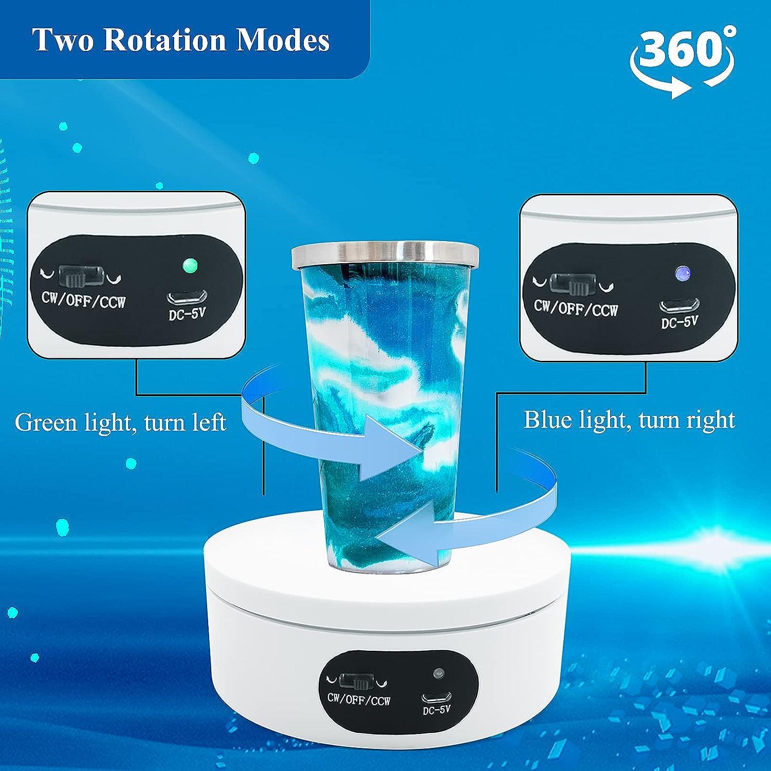 Cup turner Rotating Display Stand for Epoxy Tumbler 360° Mute Turntable  Take Photos and Videos for Tumblers Display Spinner with USB Power Cable  for
