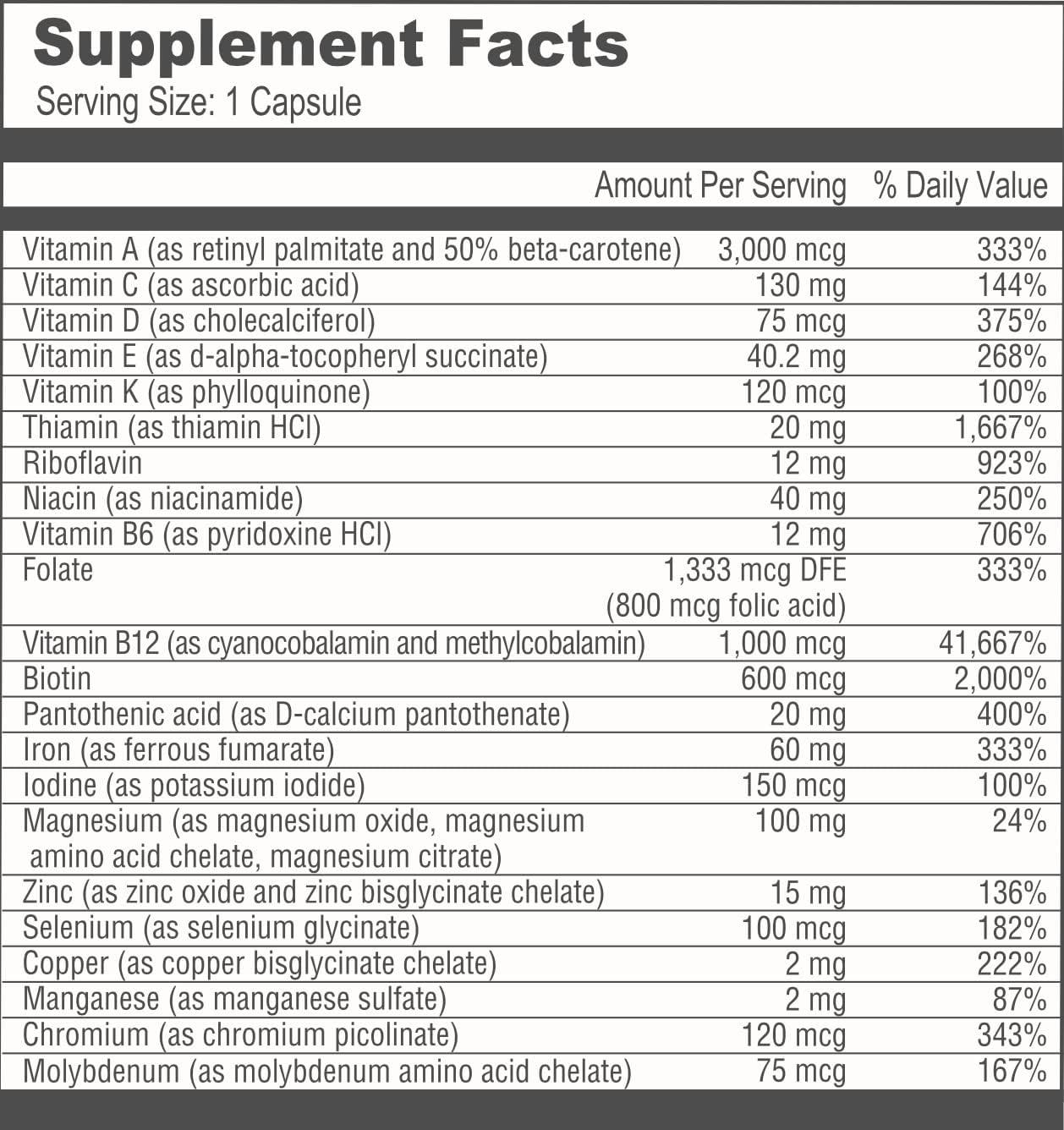 Bariatricpal Multivitamin One 1 Per Day Bariatric Multivitamin Capsule With 60mg Iron 90 Count 9621