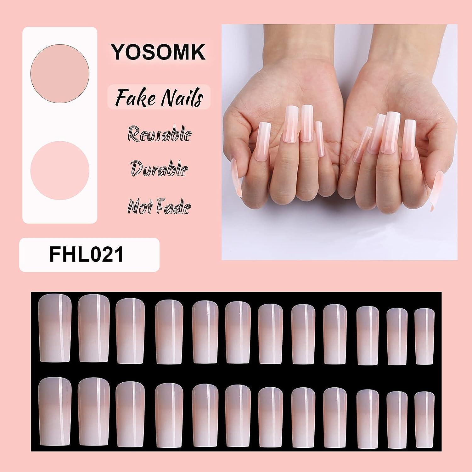 YOSOMK 24PCS Long False Fake Nails Coffin Press on Nails with