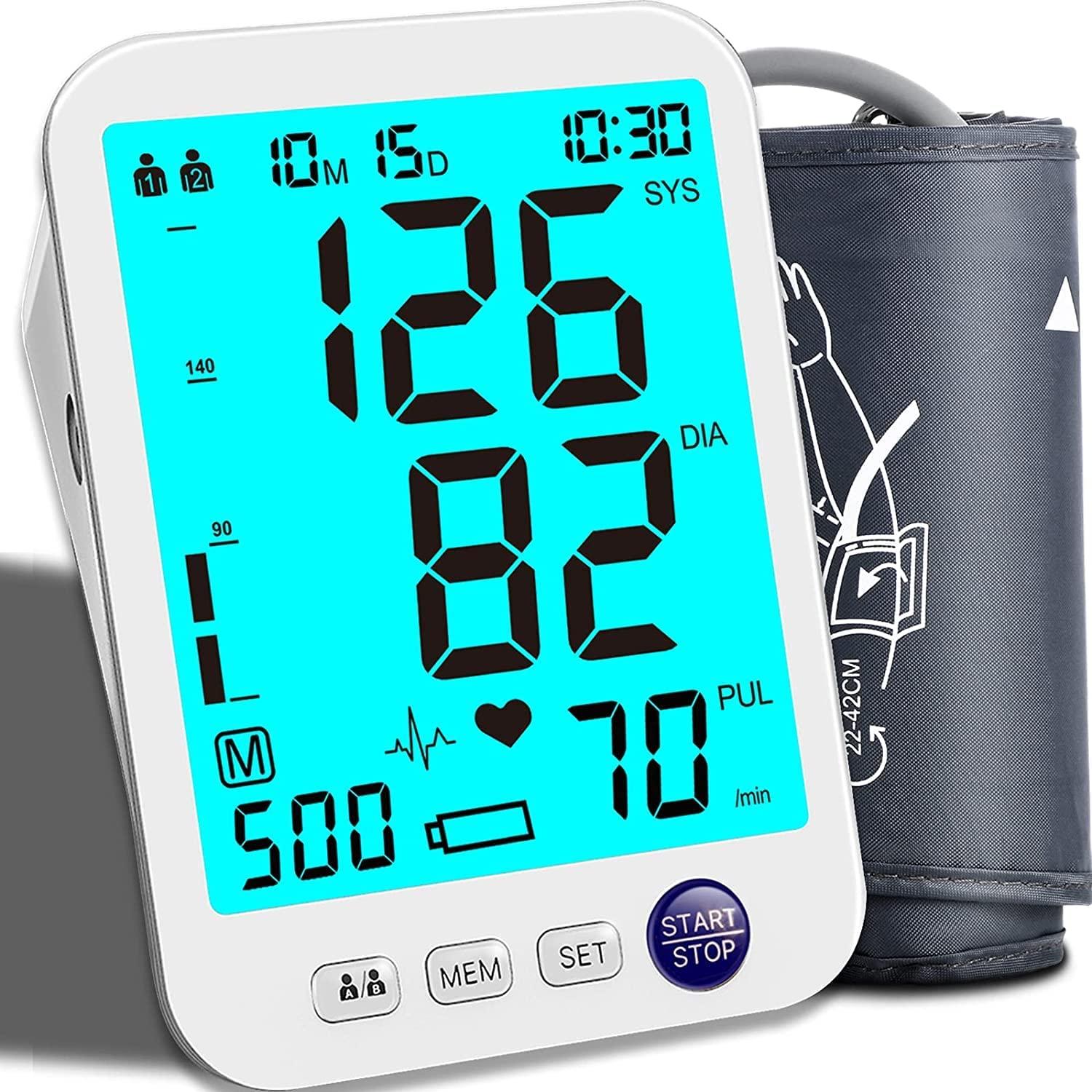  2 Size Cuffs Arm Blood Pressure Machine, Bundled with Wall Plug  5V 1000mAh, Including 2 Cuffs Medium/Large 9-17 and Extra Large 13-21  Sizes, Accurate Automatic Digital BP Monitor 2-User 1000 Mem 