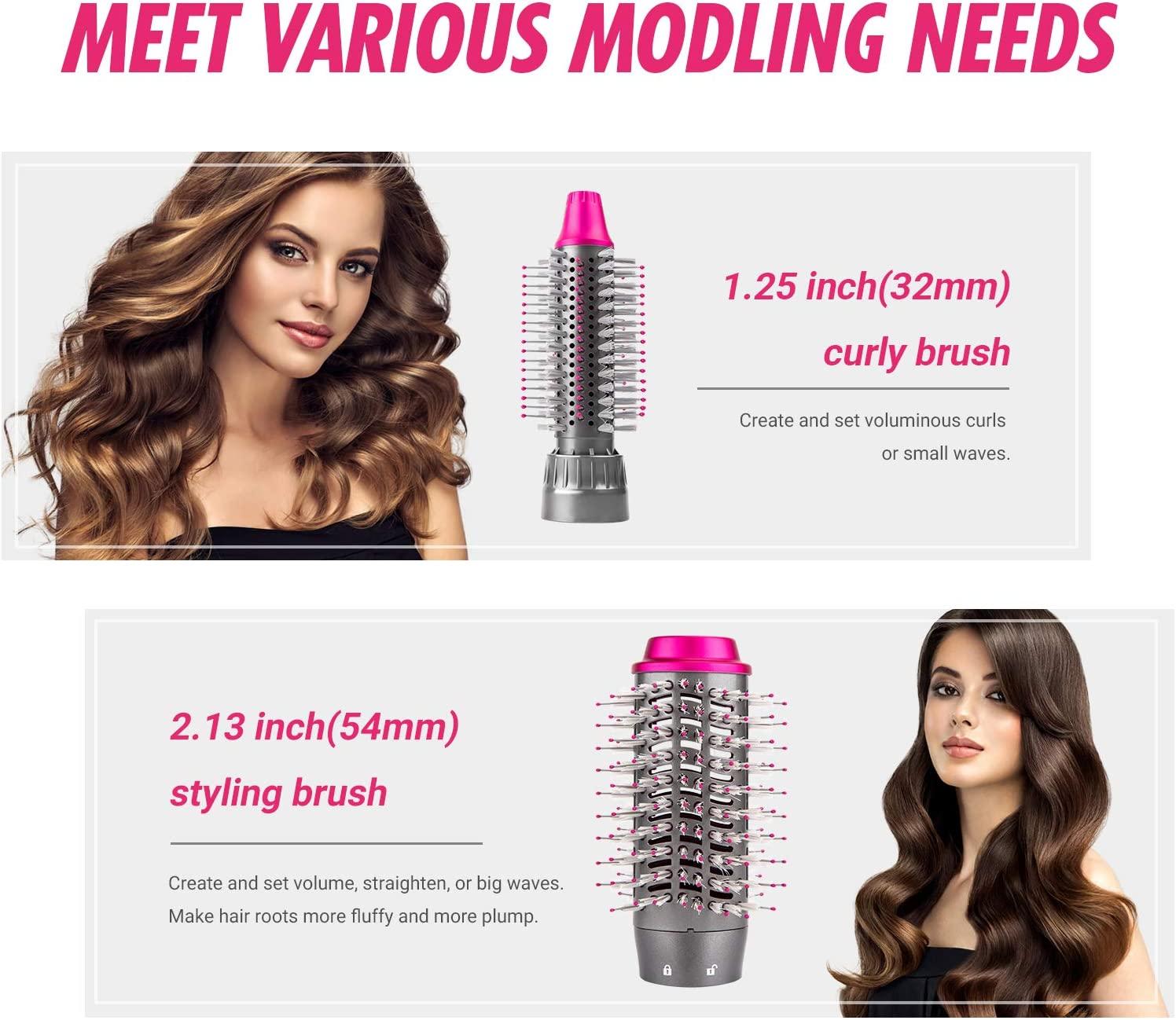 Hair Dryer Brush and Volumizer Styler, Hot Air Brush, Negative Ionic  Electric Hair Curler Straightener Brush, Detachable & Interchangeable Brush  Head Attachment, for Straightening Curling Drying Black