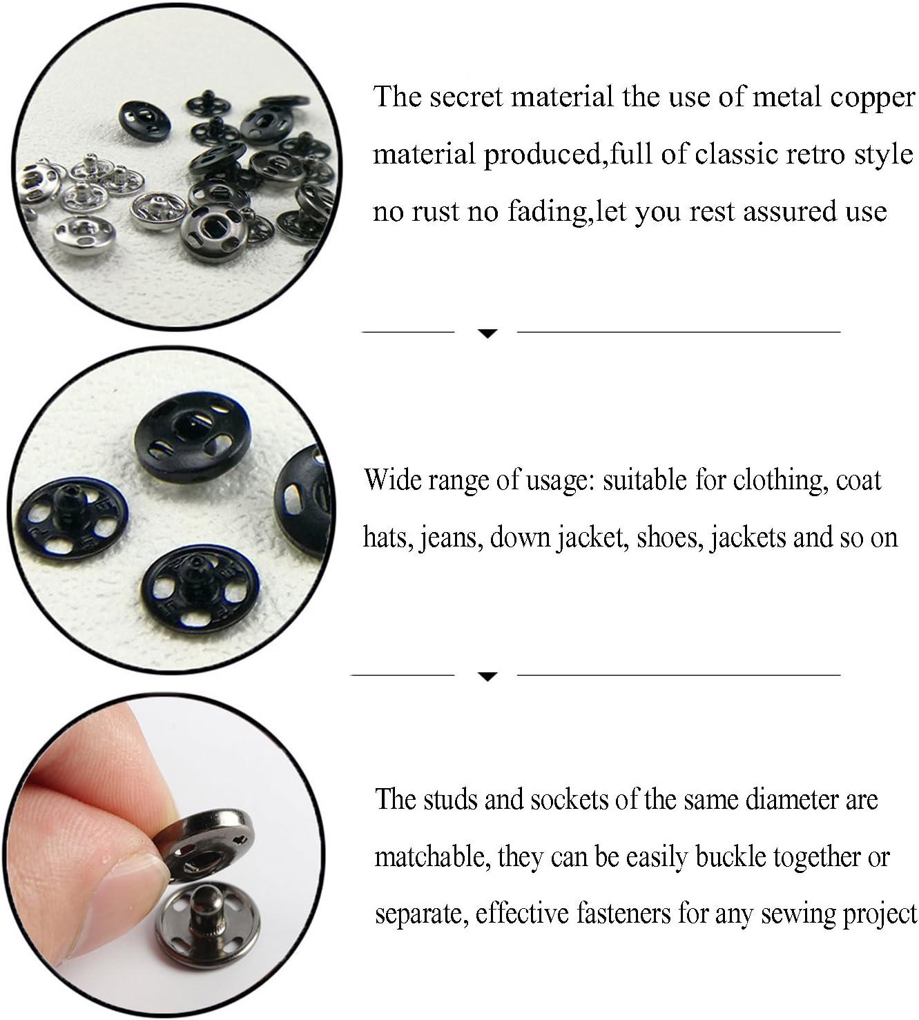 Kenkio 120 Sets Sew-on Snap Buttons Metal Snaps Fasteners Press