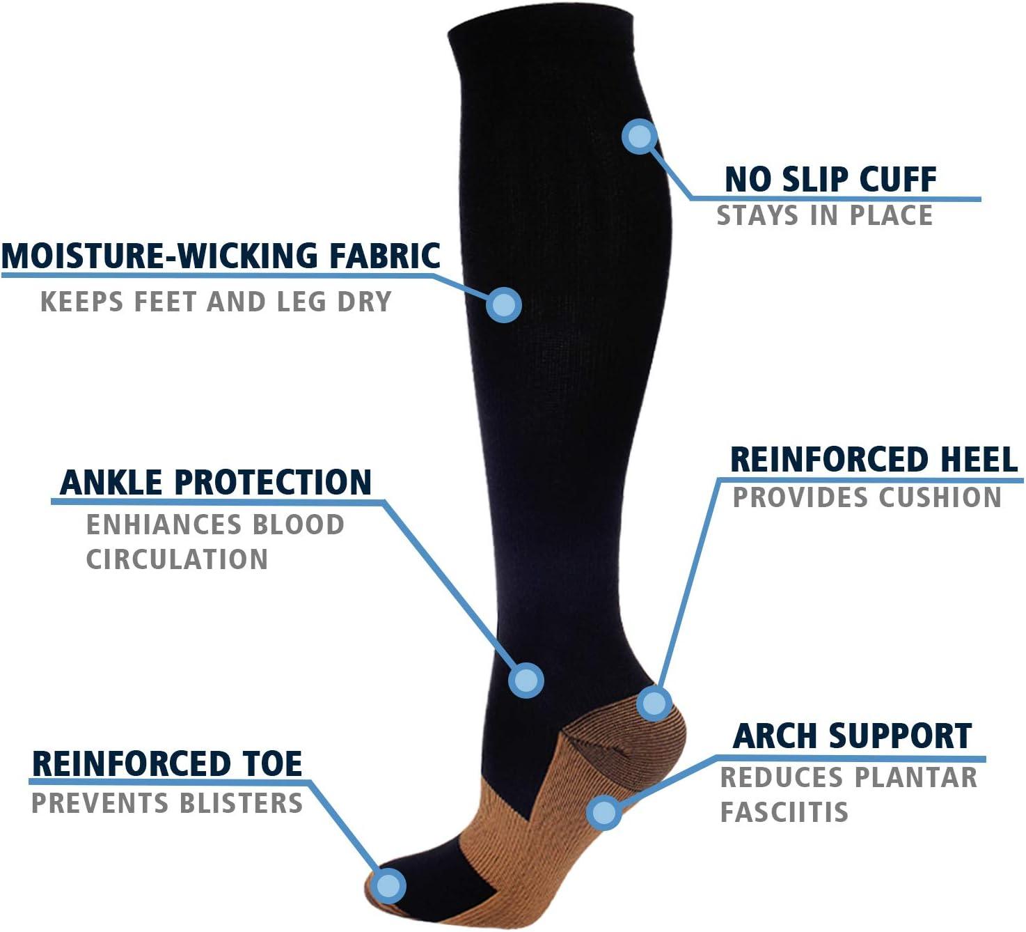  7 Pairs Copper Compression Socks For Men Women 20-30 mmHg  Knee High Stockings