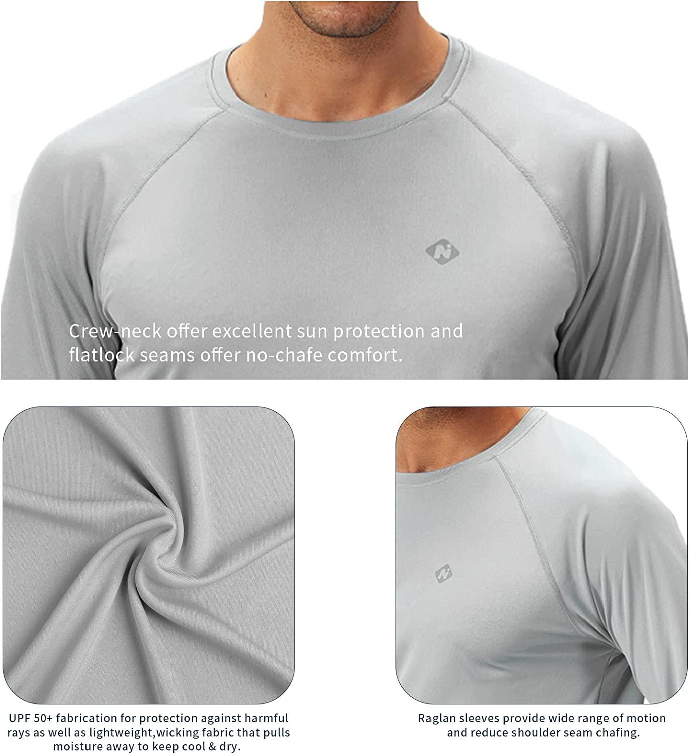NAVISKIN Men's Quick Dry Lightweight UPF 50+ Long Sleeve Shirts Rash Guard  Swim Shirts Hiking Shirts Grey Large