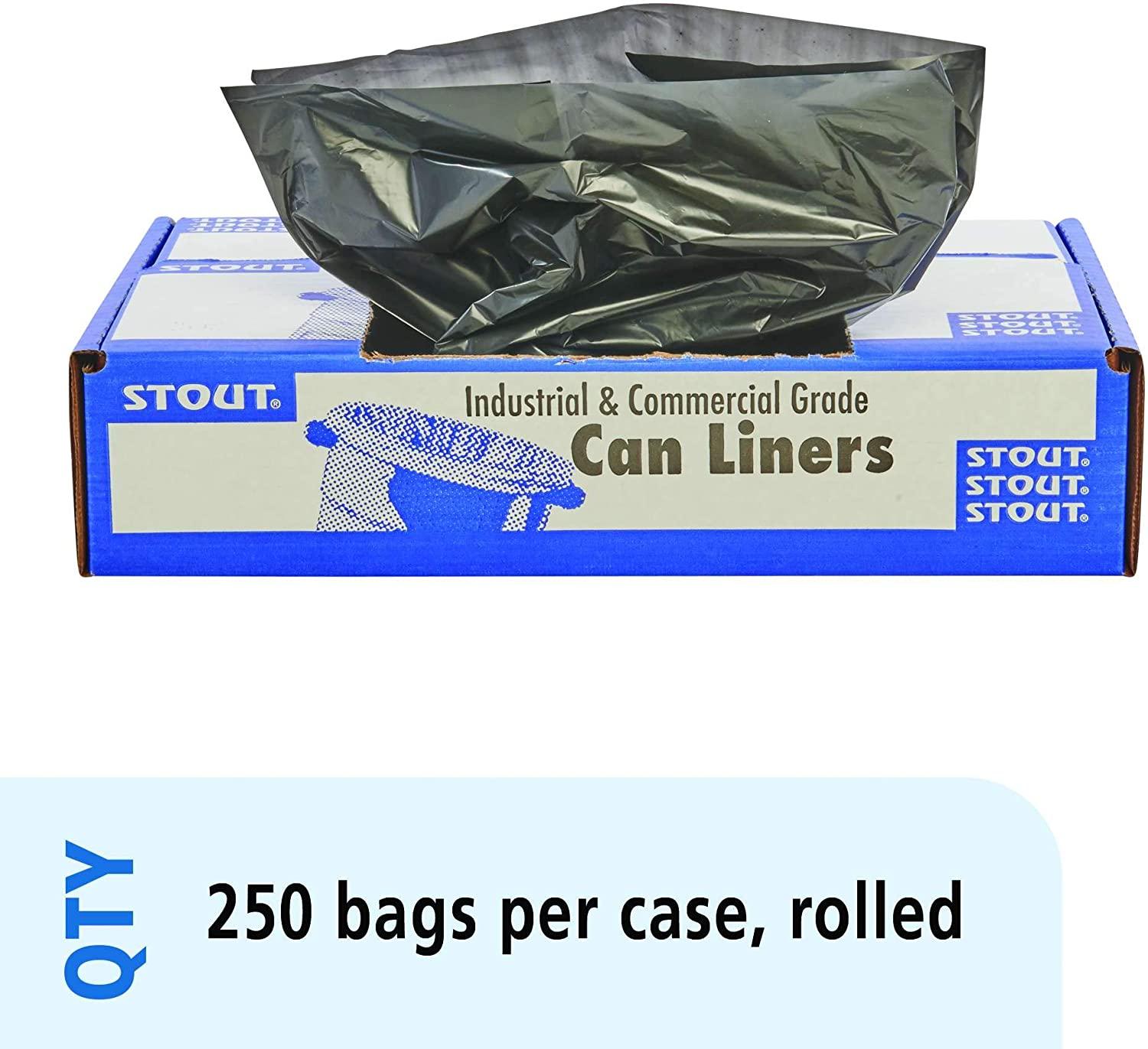 STOUT T2424B10 Stout® Recycled Plastic Trash Bags, 7-10gal, 1mil, 24 x 24,  Brown/Black, 250/CT