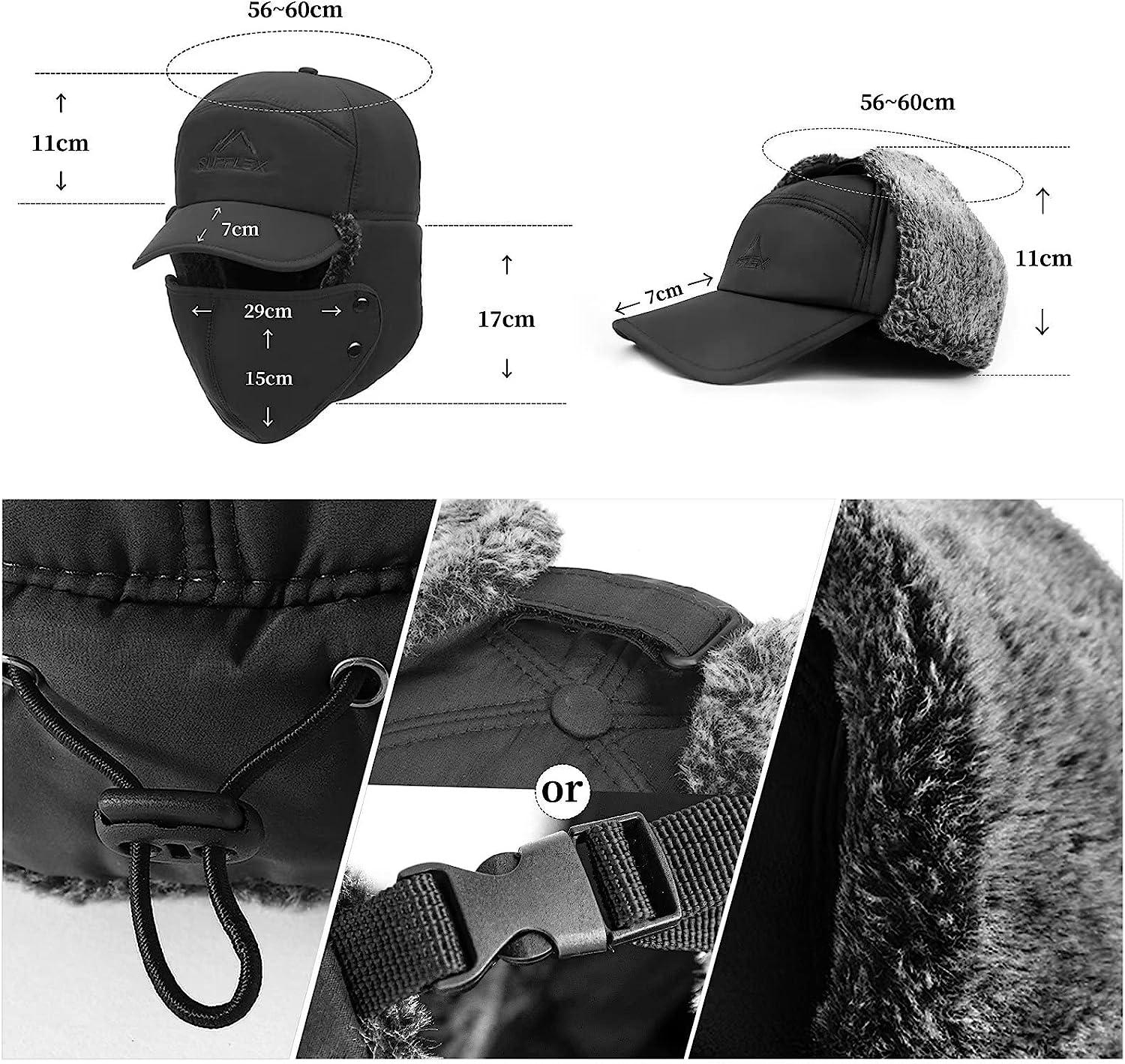 Winter Trapper Hats for Men Warm Trooper Hunting Hat with Ear Flaps  Windproof Mask Ushanka Hat for Women Black