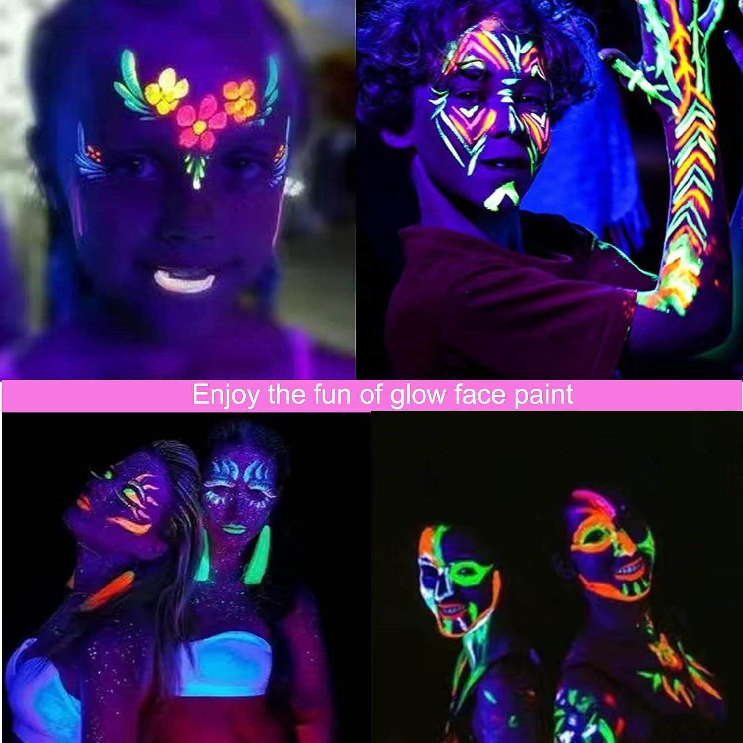 12 Colors Glow Face Body Paint, UV Crayons Makeup Glow in The