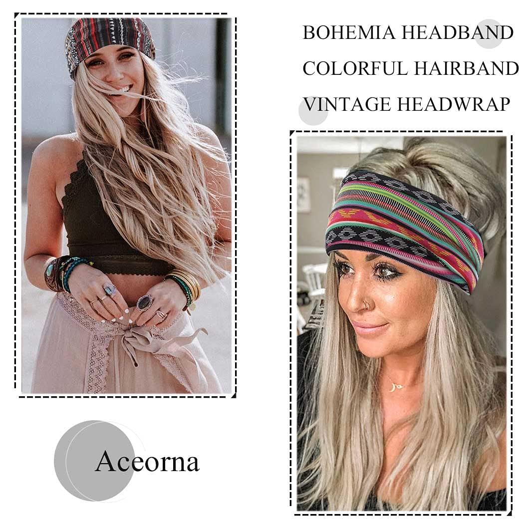 Aceorna Boho Bandeau Headbands Wide Knot Hair Band Stretch Turban Head  Wraps Fashion Hair Accessories for Women and Girls 3 Pcs (Ornate)