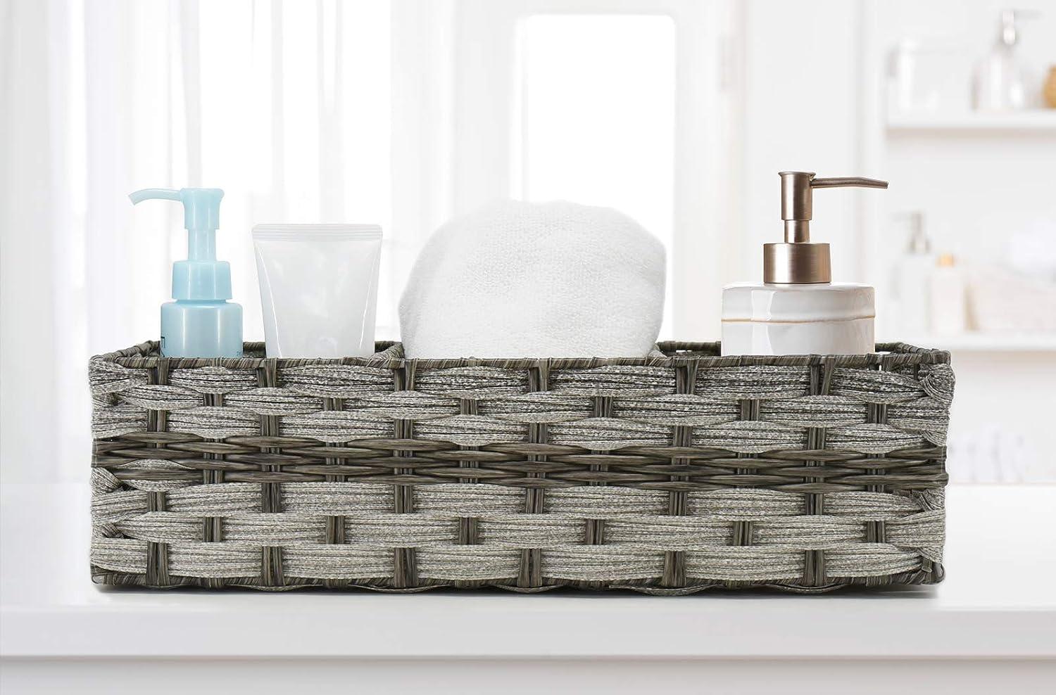 Gray bathroom storage basket. Wicker organizer with dividers - Inspire  Uplift