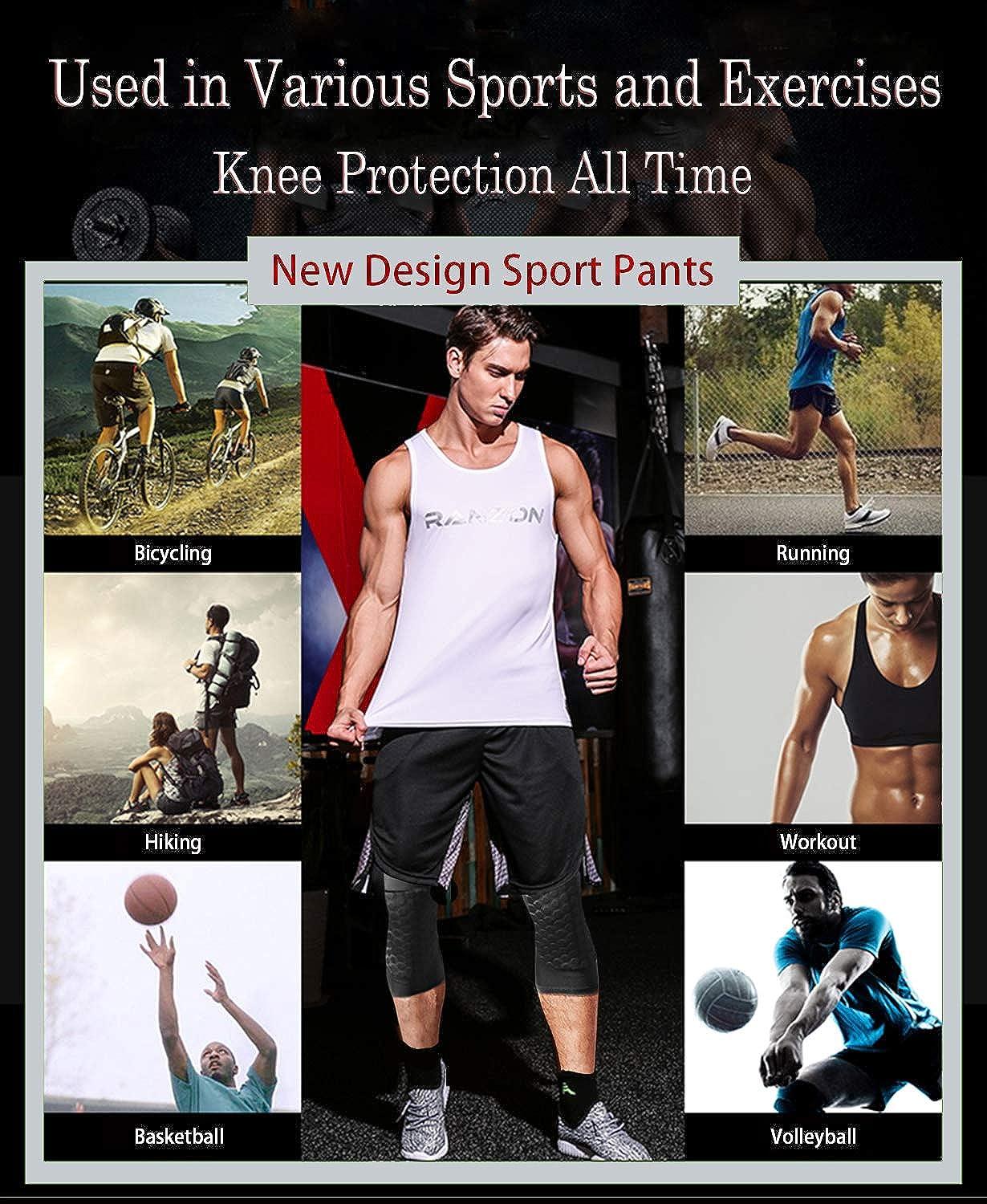 Basketball Compression Pants with Knee Pads Capri Protector Gear for Adult  Youth