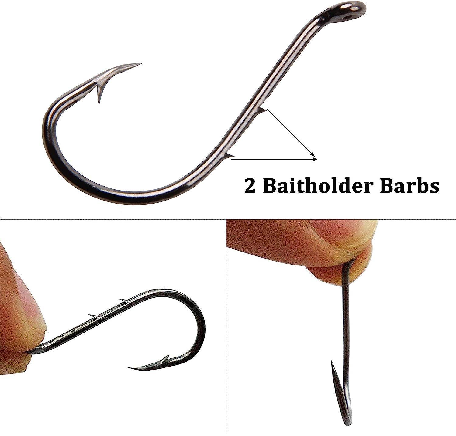 50PCS Baitholder Fishing Hooks High Carbon Steel Barbed Fish Hook Worm Pond Fish  Bait Holder Size 10 12 14 1/0 2/0 3/0 4/0 5/0