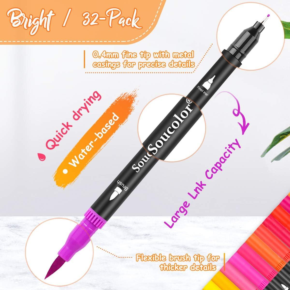 Soucolor 100 Colors Dual Tip Brush Pen Coloring Journaling Pens