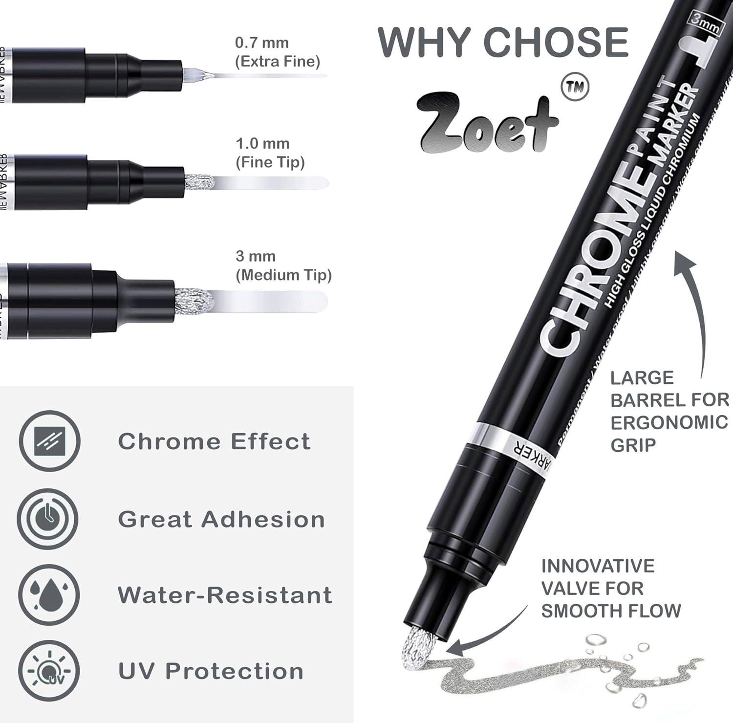 ZOET 3PK Mirror Chrome Marker Chrome Pen