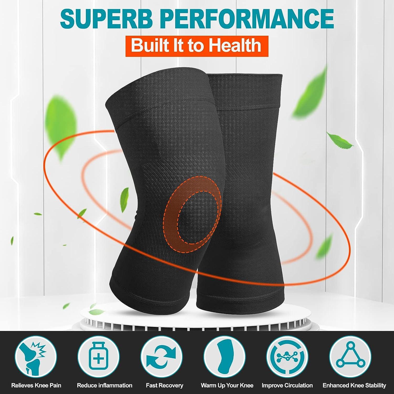 Knee Compression Sleeves 1 Pair Can Be Worn Under Pants 20-30mmHg Strong Support  Knee Brace for Unisex Knee Support for Meniscus Tear Arthritis Pain Relief  Injury Recovery Daily Wear Black L Large (