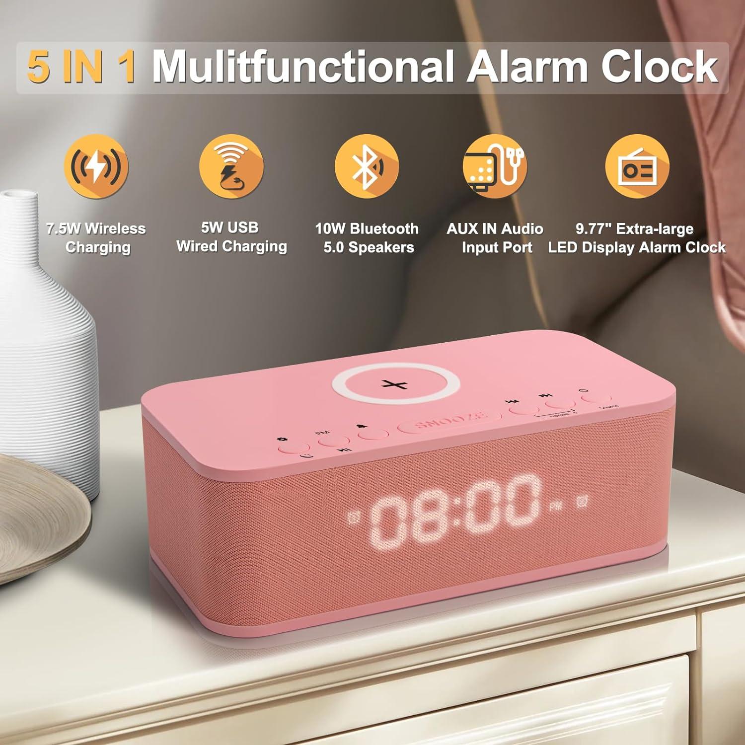 DOQUO Digital Alarm Clock Bluetooth Speaker Wireless Charging