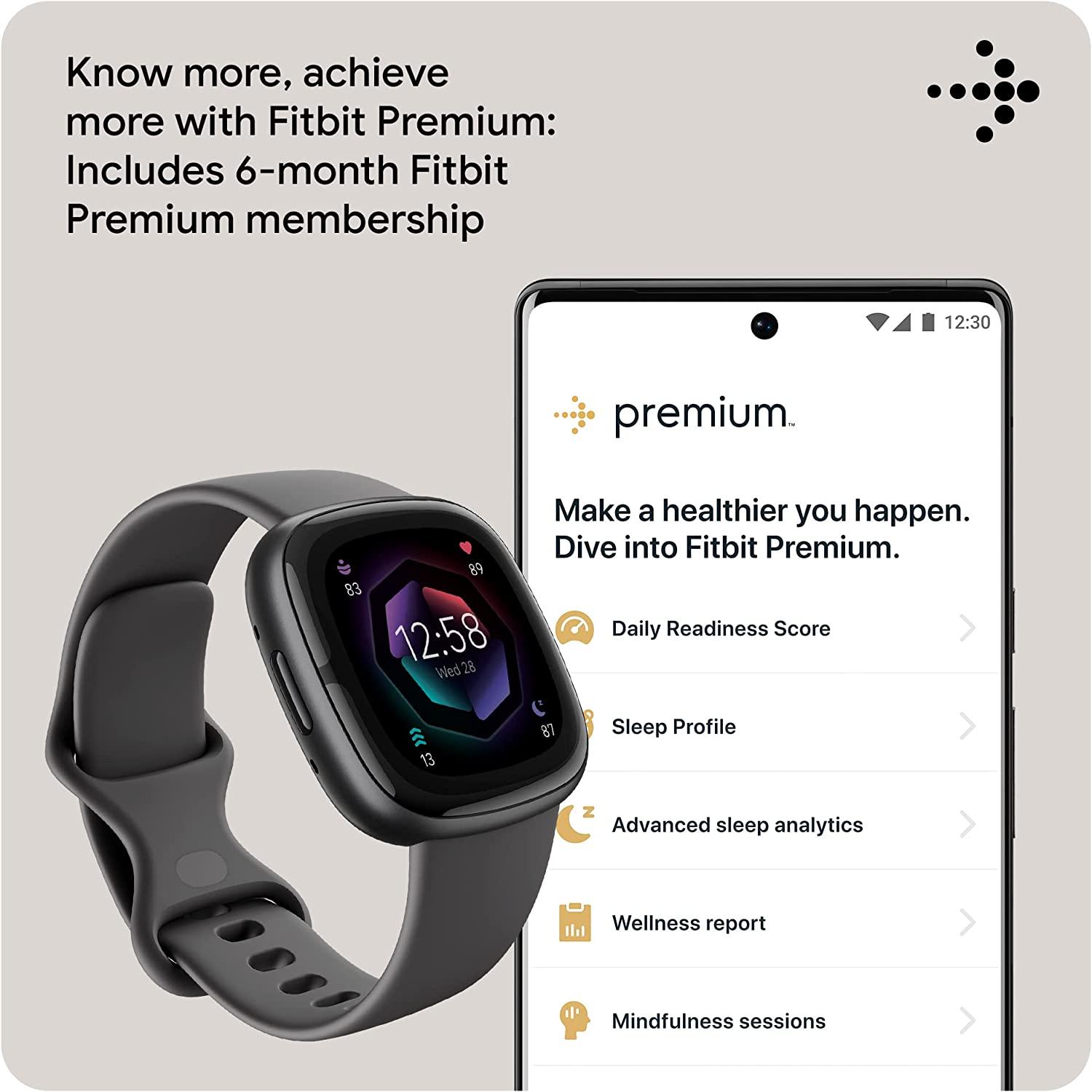  Fitbit Sense Advanced Smartwatch with Tools for Heart Health,  Stress Management & Skin Temperature Trends, Carbon/Graphite, One Size (S &  L Bands Included) : Electronics