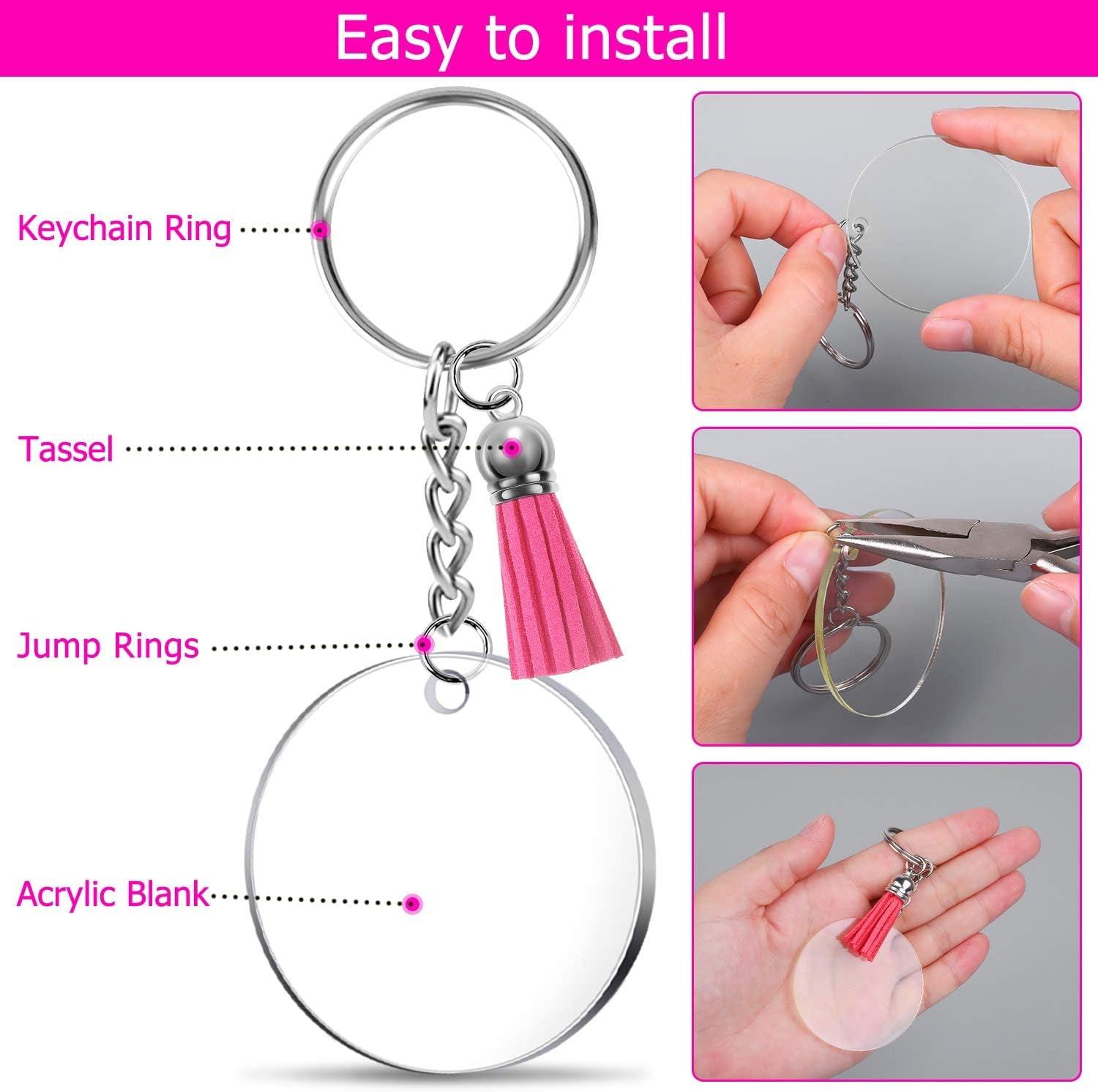 200pcs DIY Acrylic Keychain Set Transparent Acrylic Keychain Blanks  Pendants Tassel Keychain Personalized DIY Crafts Projects