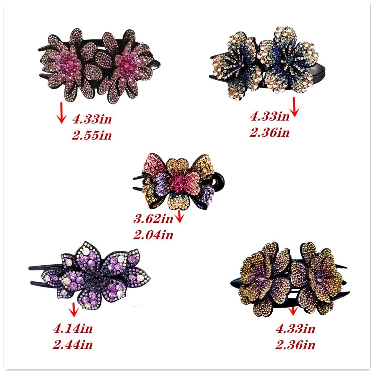 5 Pcs Double Flower Rhinestone Hair Clips fancy decorative hair clip hair  accessories for women crystal hair barrettes hair decorations women thick