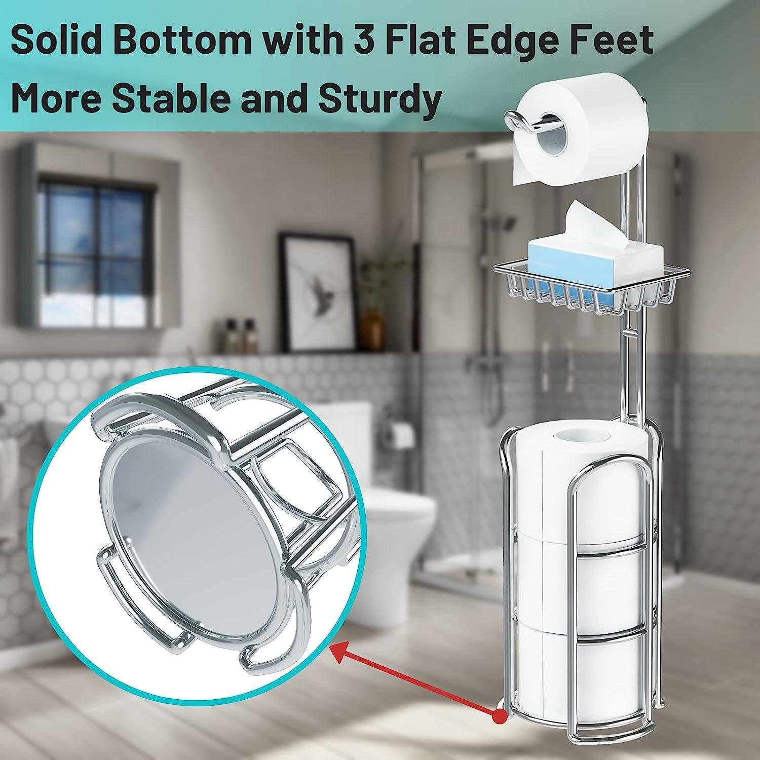 Toilet Paper Holder Stand with Shelf for Phone, Bathroom Free Standing  Tissue Roll Storage Rack with Dispenser for 4 Mega Rolls, Chrome