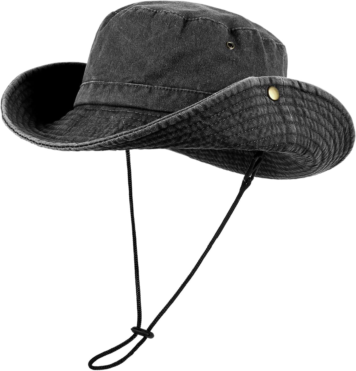 Wide Brim Men Bucket Hats Sun Protection Cotton Boonie Cap Safari Travel  Fishing
