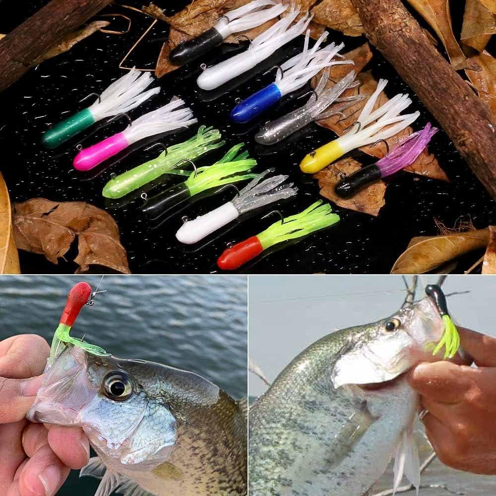Tube Bait Crappie Lures Tube Jigs Heads Panfish Kit Crappie Bait Fishing  Lure Gear Small Soft Plastic Worm Baits for Freshwater Pan Fish Trout  Tackle Set Bluegill 130 Piece Kits 120 Bodies