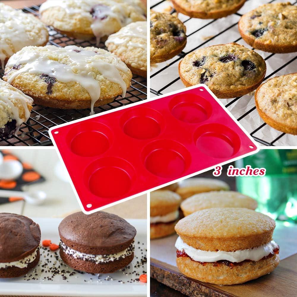 6 Cavity Silicone Muffin Top Pans for Baking, Round Whoopie Pie