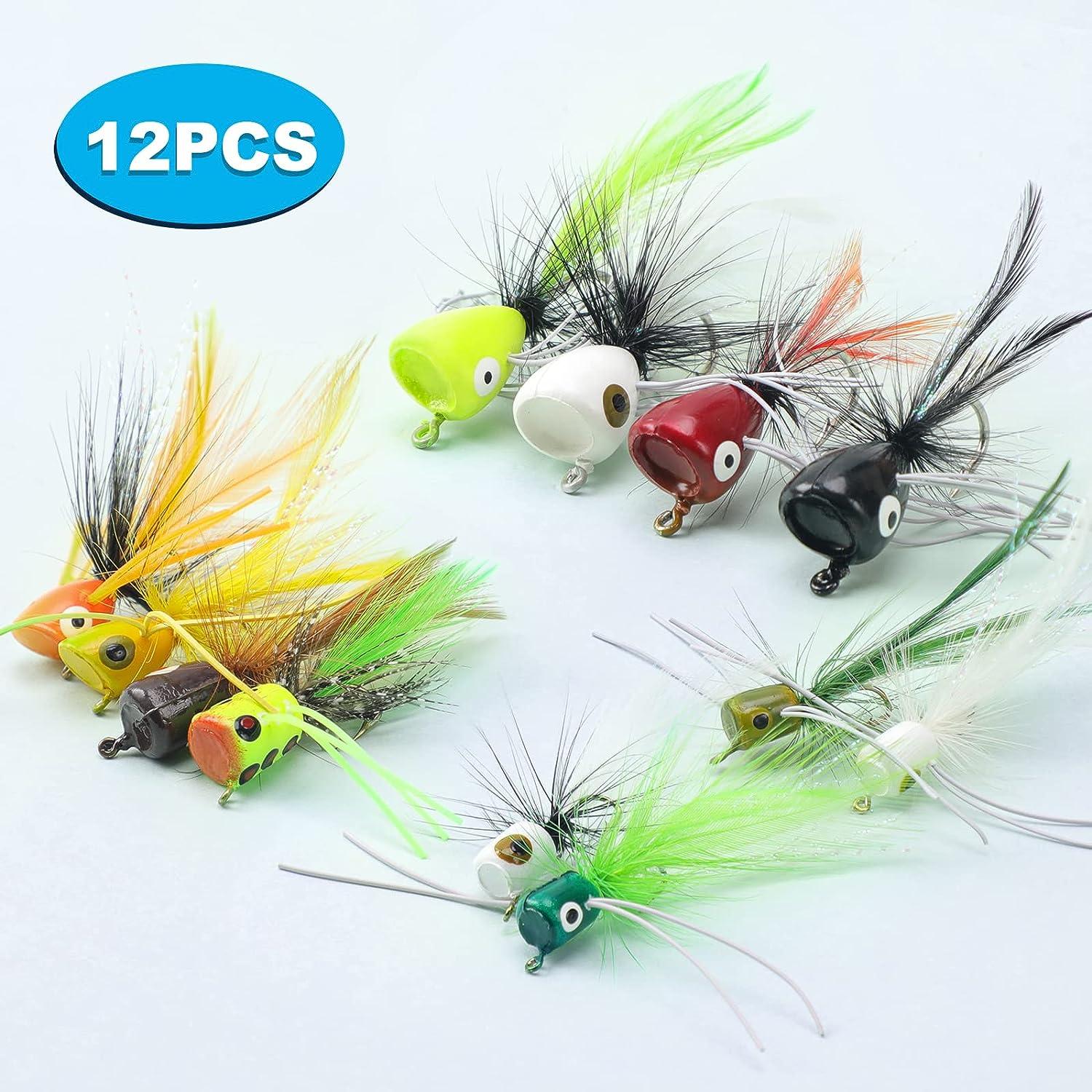 FishingPepo Fly Fishing Poppers, Topwater Fishing Lures Bass  Crappie Bluegill Sunfish Panfish Trout Salmon Perch Steelhead Flies For Fly  Fishing Bass Panfish Bluegill Trout Salmon