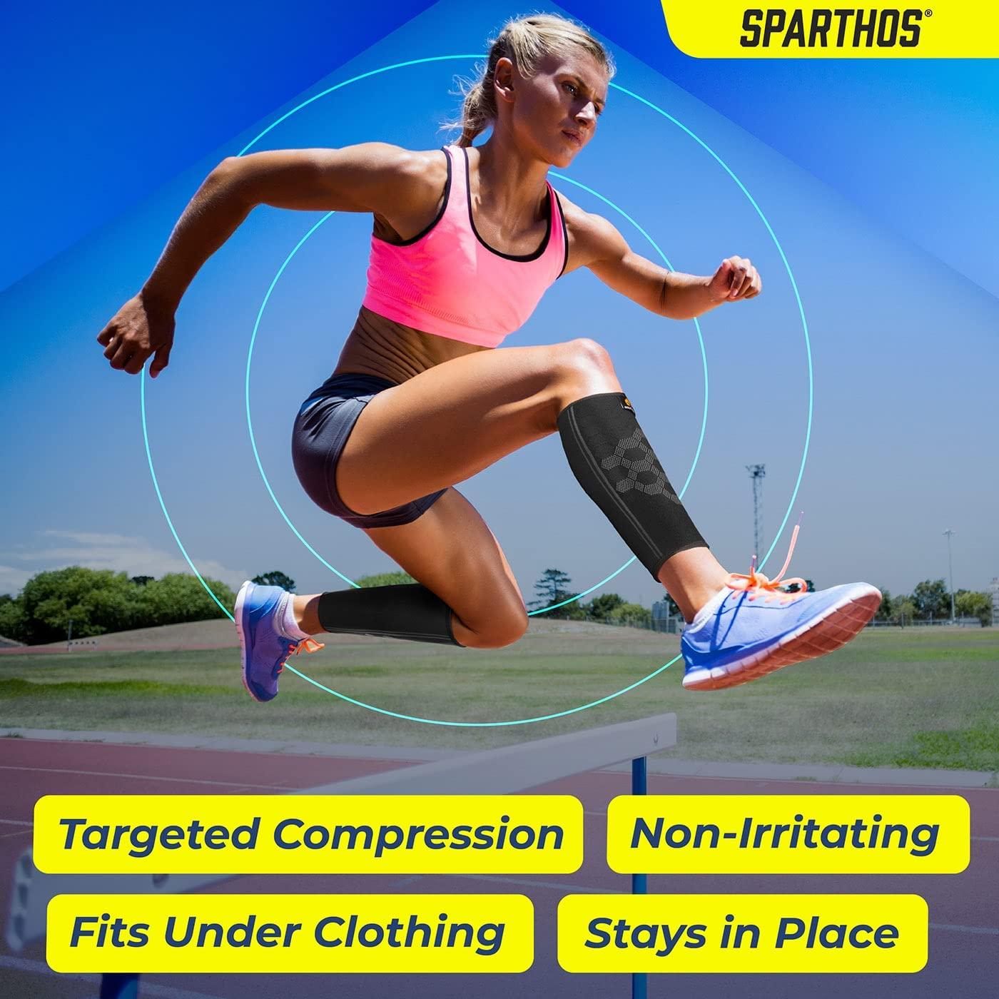 Calf Compression Sleeve by SPARTHOS (Pair) Leg Compression Brace for Men  and Women Shin Splint Calf Pain Relief Calves Blood Circulation Sports Support  Running Walking Cycling Yoga (Black-M) Medium (Pack of 2)