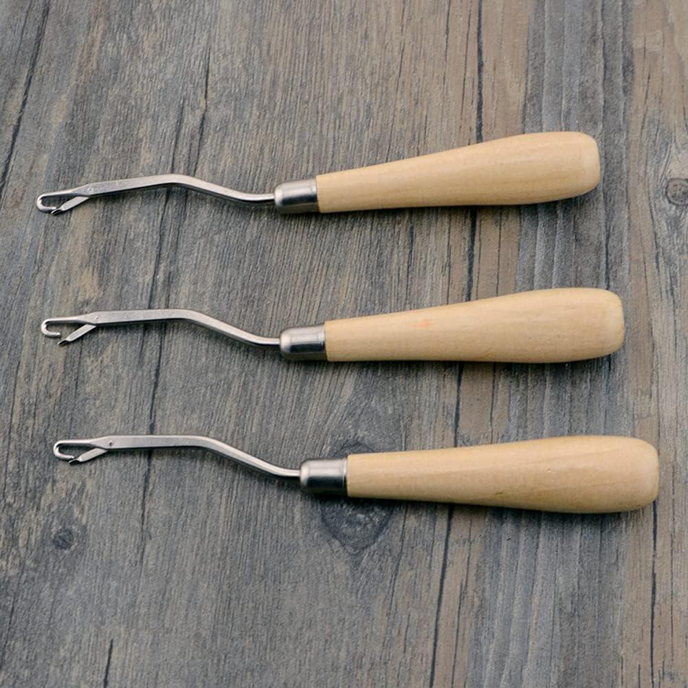 3pcs Latch Hook Set,Wooden Bent Latch Hook Knitting Tool Needle