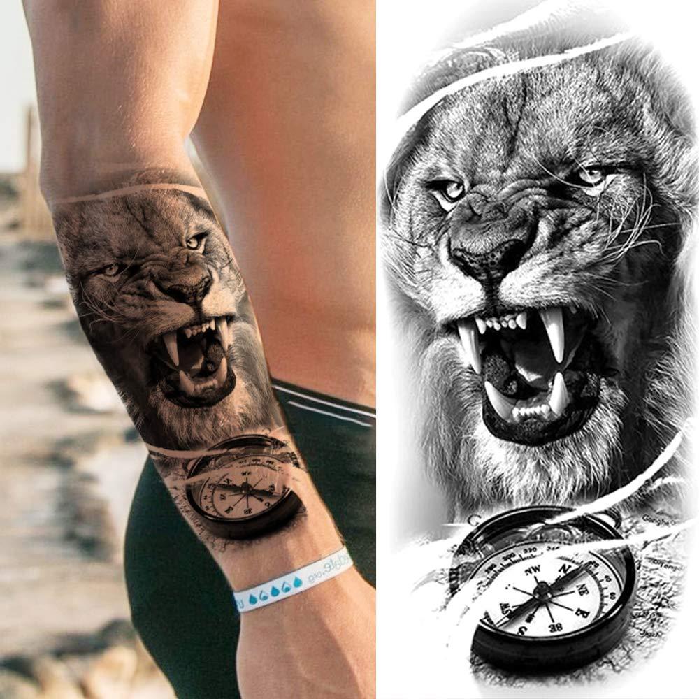 Long lasting Lion Compass Temporary Tattoo Sticker - Temu