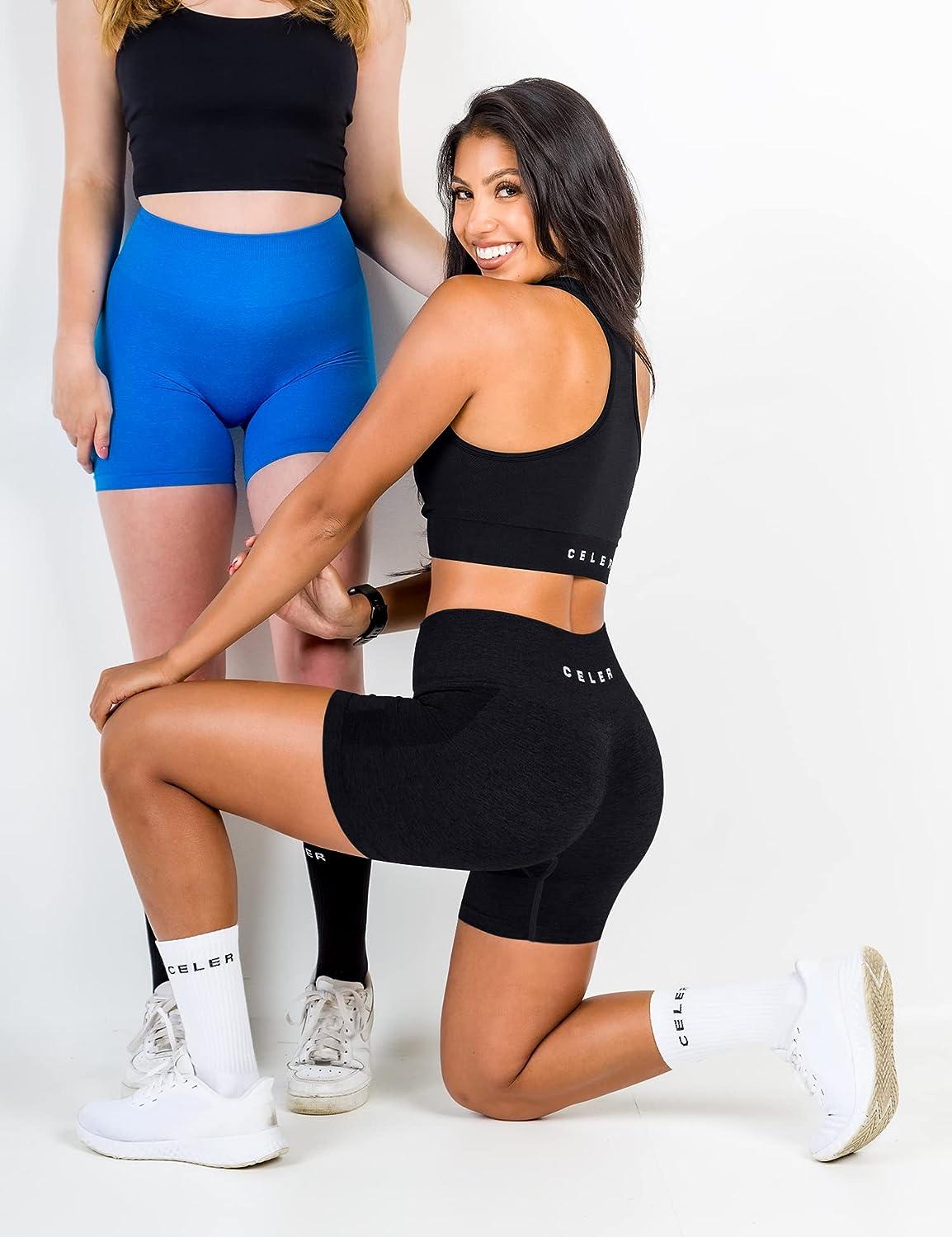 CELER Womens Workout Shorts Chemistry Seamless Scrunch Butt Gym Shorts High  Waisted Yoga Athletic Booty Shorts Black Medium