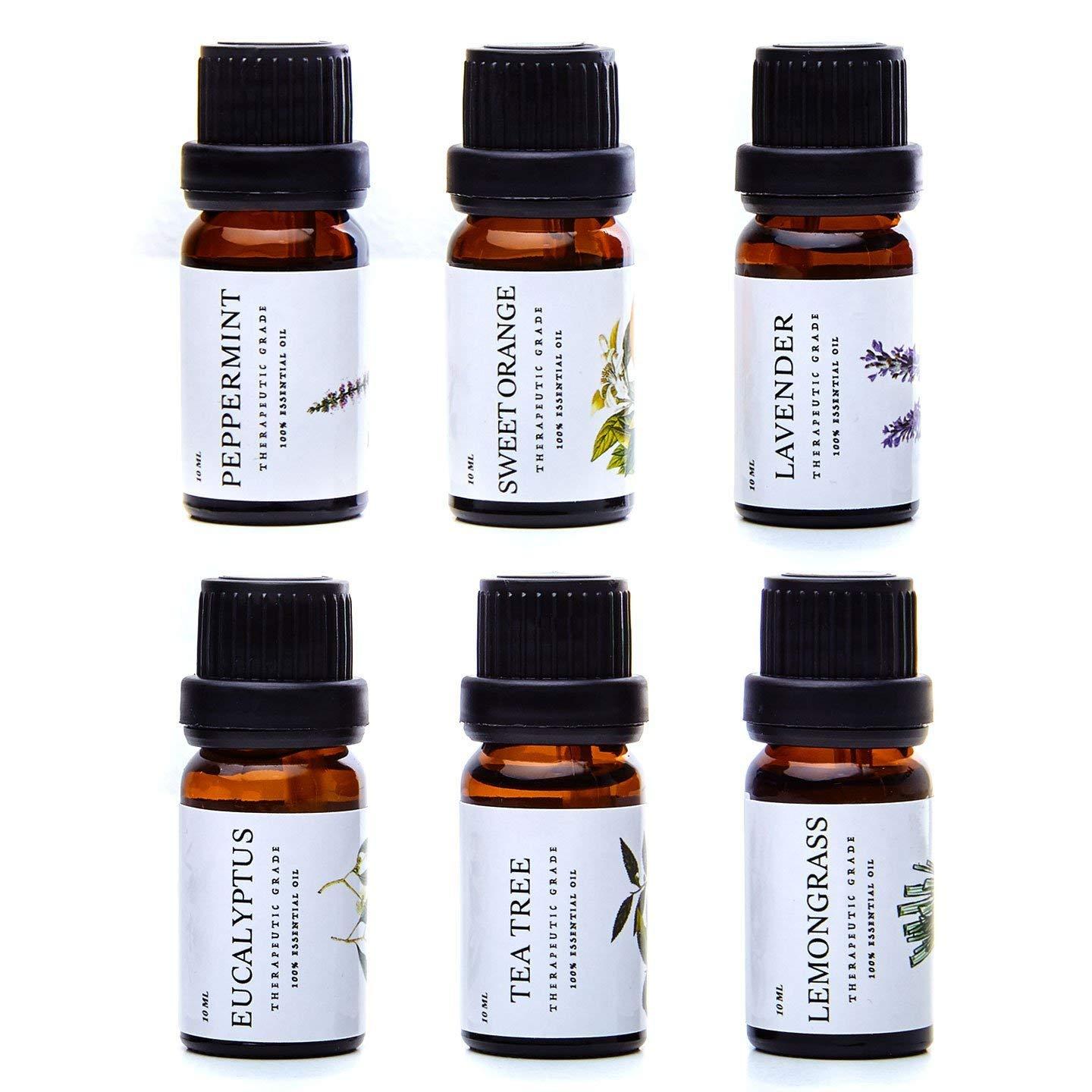 Essential Oils by Pure Essentials 100% Pure Oils kit- Top 6 Aromatherapy  Oils Gift Set-6 Pack, 10ML(Eucalyptus, Lavender, Lemon Grass, Orange