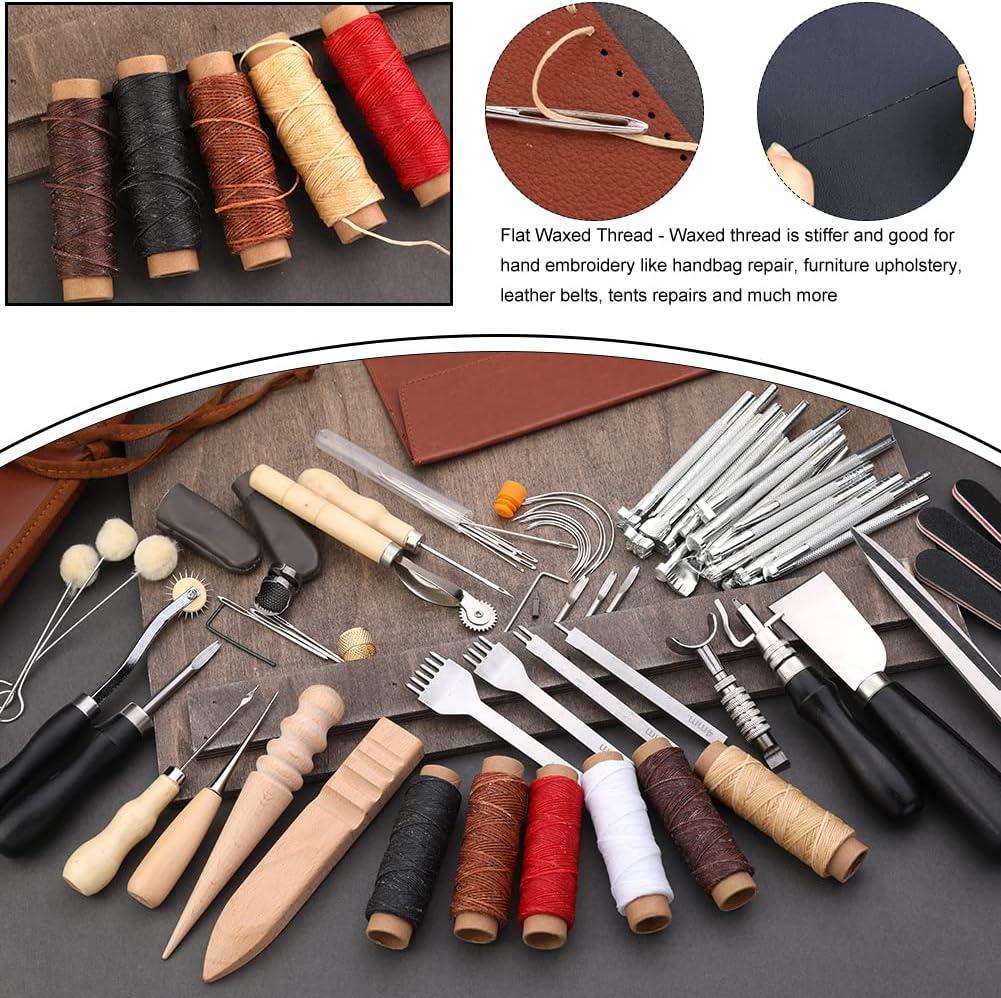 Leather Sewing Kit, Repair Kits All In One Hand Sewing Leather Craft Tools  For Stamping For Beginner 