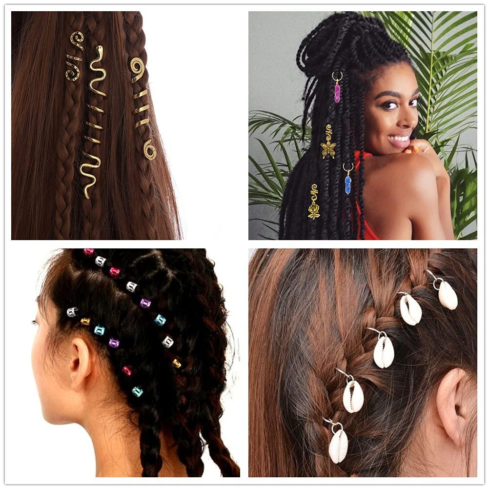 125 Pcs Dreadlocks Loc Hair Jewelry for Women Braids Hair, Crystal Gemstone  Pendant Hair Accessories, Gold and Colorful Hair Rings for Braids, Cute  Hair Pendants Butterfly Rose Shell and Snake 125 Piece Set
