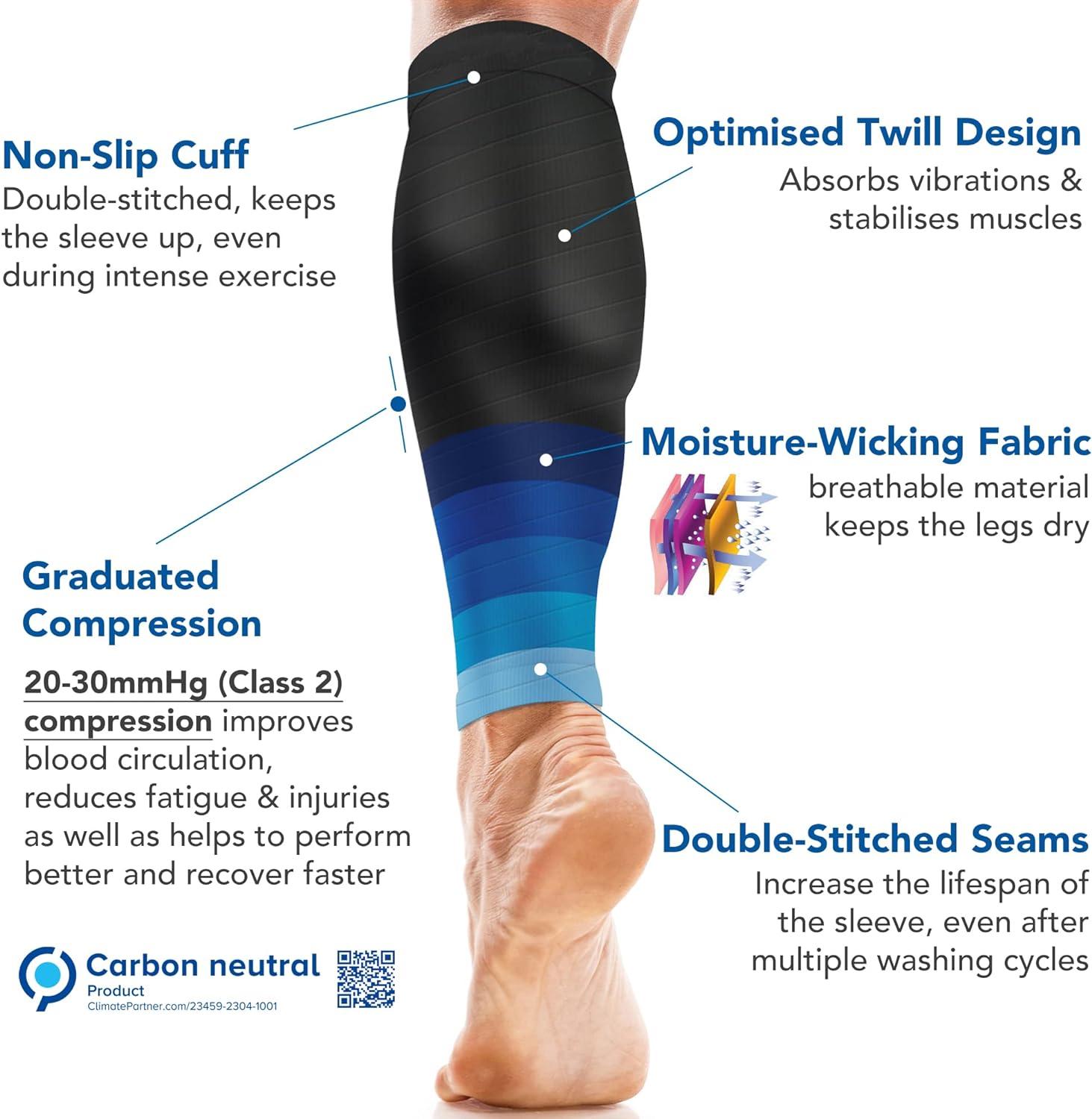 aZengear Calf Support Compression Sleeves (Pair) for Women Men Running   20-30mmHg Class 2 Shin Splints Brace Footless Leg Socks for Torn Muscle  Pain Relief Cramps (L-XL Black w/Blue) L-XL Black w/Blue
