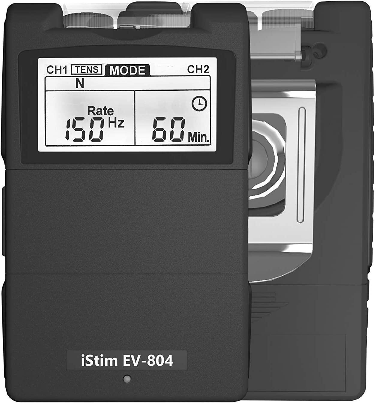 iStim TENS EMS EV-805 - 4 Channel Rechargeable Machine - Electrical Muscle  Stimulator for Pain Relief - 24 Programs/Adjustable Pulse Rate &  Width/Backlit - 24 pcs Premium Electrode Pads (Japanese Gel) 