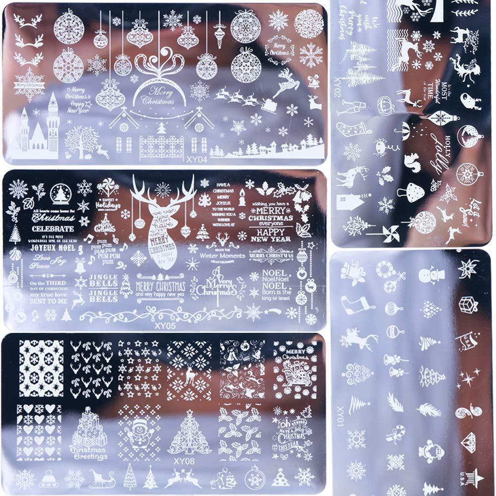 Christmas Nail Stamping Plates Xmas Snowflake Elk Santa Claus