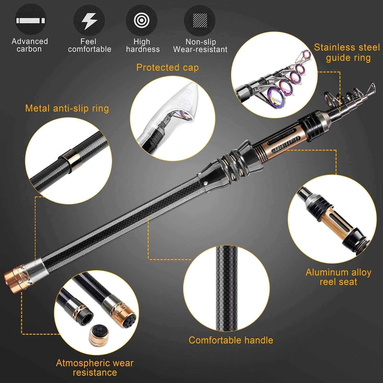 Telescopic Fishing Rod Kit, Carbon Fiber Fishing Pole and Reel Combos with  Spinn