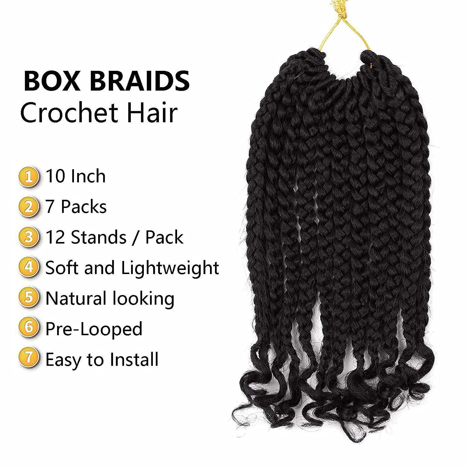 7 Packs Crochet Box Braids Curly Ends 10 Inch Crochet Braids Box Braid  Crochet Hair for Black Women (10 Inch 2) 10 Inch 2