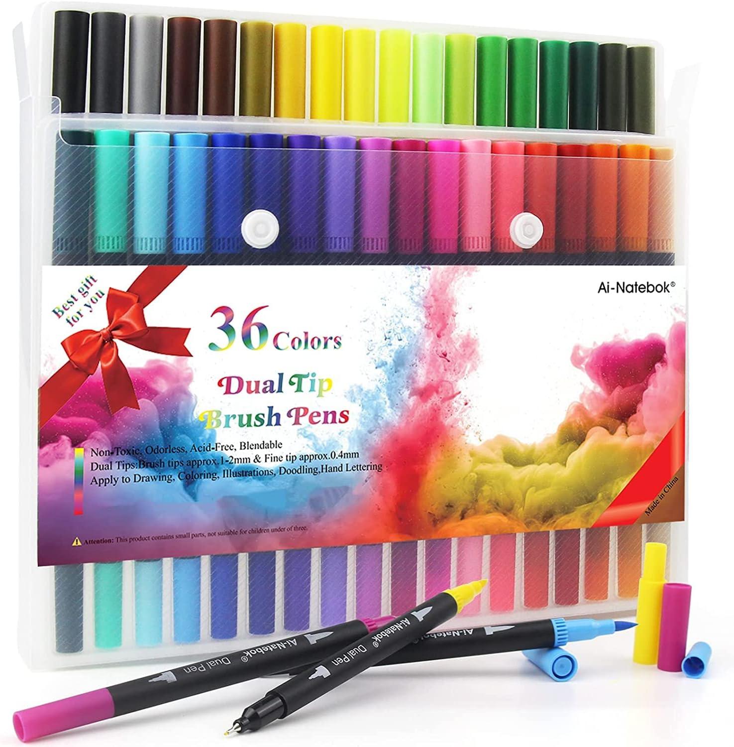 ai-natebok Dual Brush Marker Pens, Coloring Pens, 36 Colors 0.4 Fine Tip  Markers & Brush Pen for Adult Coloring Books Bullet Journal Note Taking