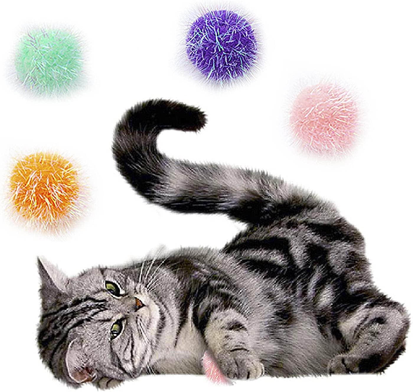Osvela Cat Ball Toys Pom Pom Sparkle Fuzzy Balls Assorted Color 12 Pack