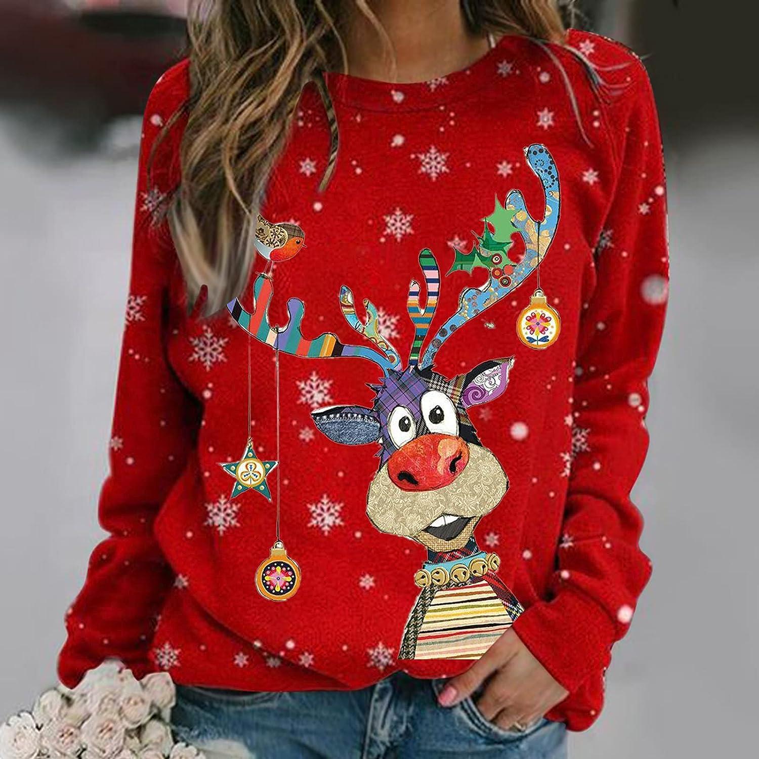 Ugly Christmas Sweater for Women Funny Cute Reindeer Sweatshirt