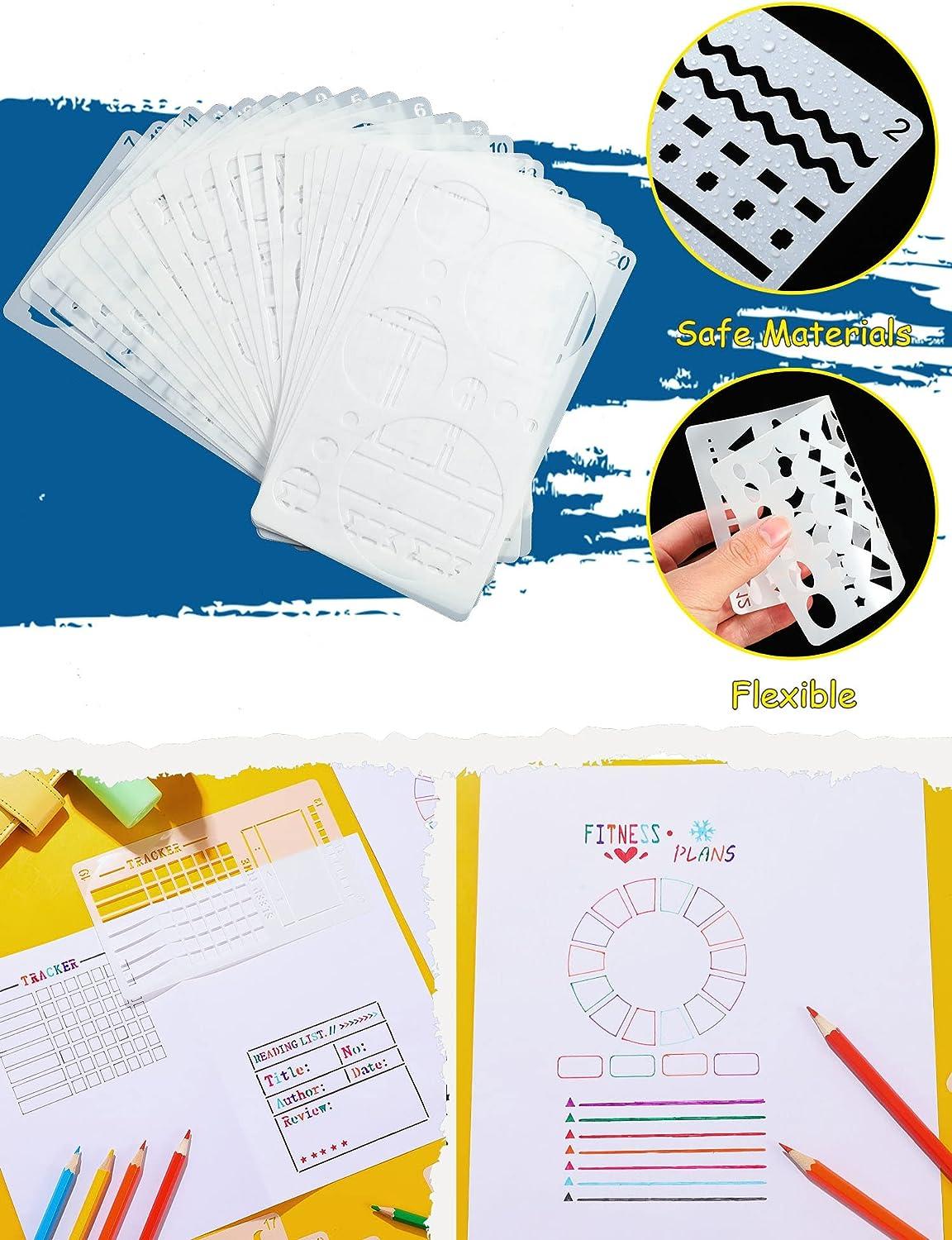 Drawing Stencils Set for Kids, 20 pcs DIY Drawing Template,Bullet Journal  Stencil,Over 300 Different Patterns,Reusable Washable Craft