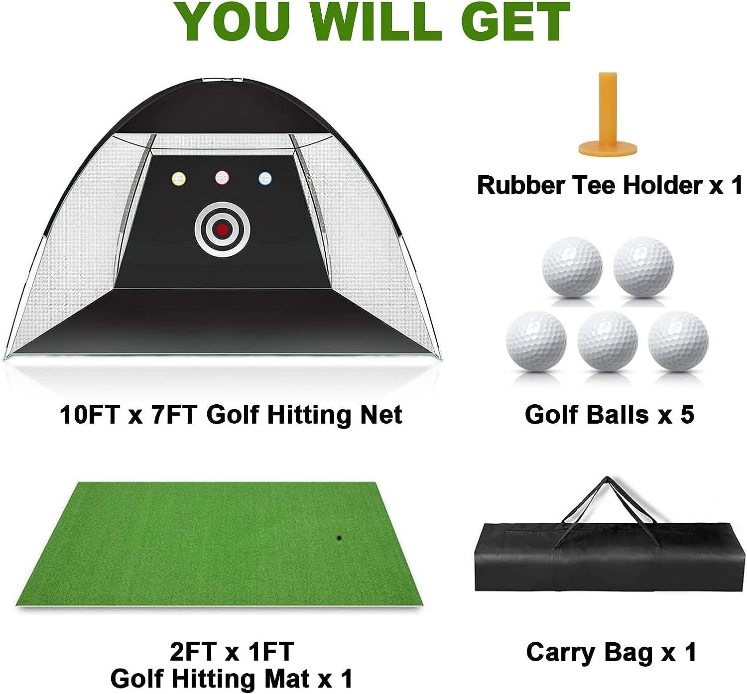 Golf Net: 10 x 7ft Golf Hitting Nets for Backyard Driving, Indoor/Outdoor  Golf Chipping/Swing Practice Nets with Targets and Mats, Ideal Gifts for