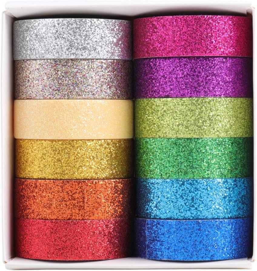 DIY Glitter Washi Tape Set - 12 Rolls Colored Masking Tape, Sparkle Decorative  Tape for Art, Scrapbook Tape,Decor & Crafts (Dark)