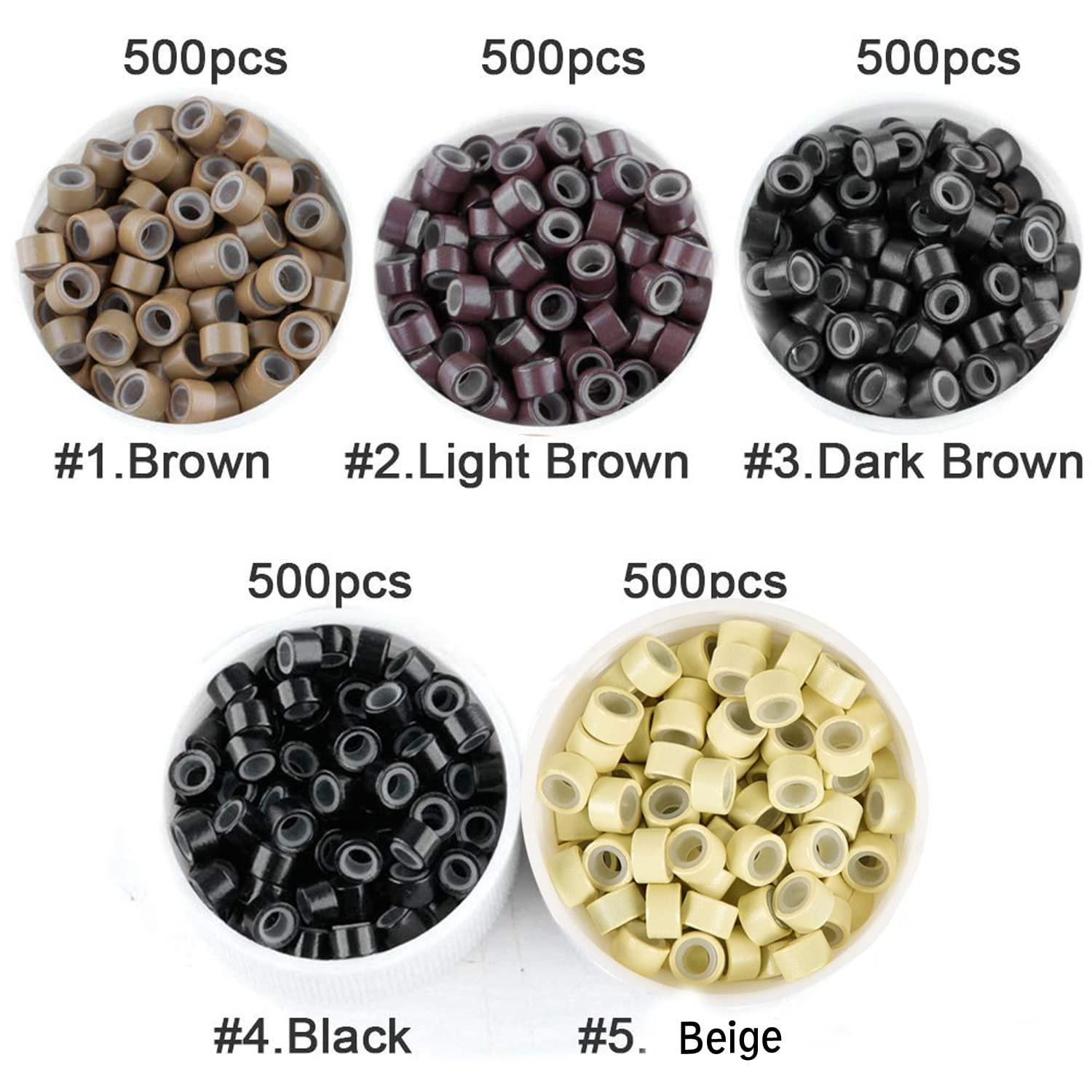 500Pcs Micro Rings 5mm Silicone Lined Aluminum Link Beads for Hair