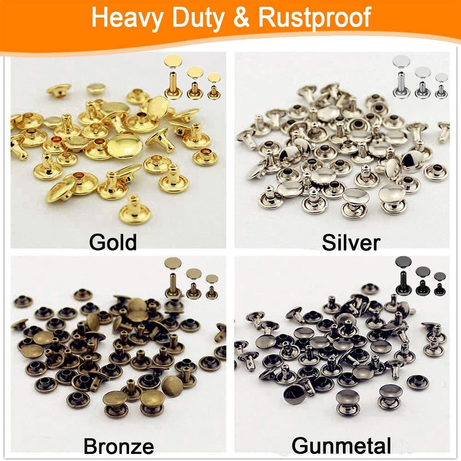 420 Sets Leather Rivets Kit Double Cap Brass Rivets Leather Studs with 3PCS  Setting Tools for Leather Repair and Crafts 4 Colors and 3 Sizes 420 Pack